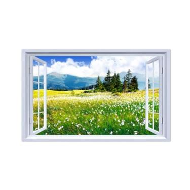 Imagem de Imagem Janela Falsa-Impressões de Lona Paisagem Natureza-Árvore Flores brancas Pôster Decoração 30x50cm-12x19in Sem Moldura
