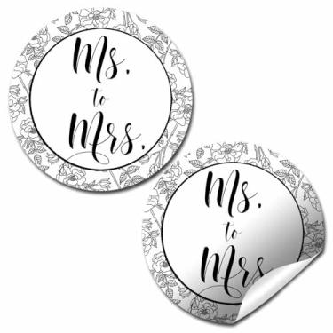Imagem de Ms. to Mrs. Adesivos florais pretos e brancos para chá de panela – 40 ct 5 cm etiquetas redondas elegantes – Selos de festa minimalistas para presentes, envelopes e sacolas de brindes da