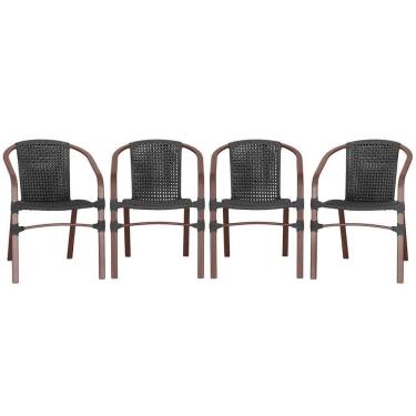 Imagem de 04 Cadeiras Floripa Alumínio Pintura Marrom Trama Preto
