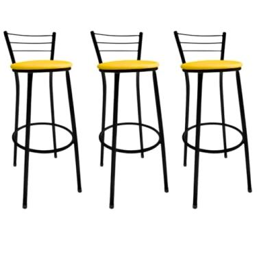 Imagem de Kit 3 Banquetas Alta Bistrô Bancos Cozinha Bar Balcão - Direto da Fabrica (Amarela)