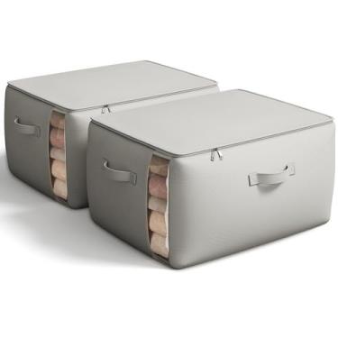 Imagem de Vailando Grandes bolsas de armazenamento de lona organizador de armário para roupas, suéter, organizador de roupas com zíper duplo, três alças de transporte para cobertor, recipiente de armazenamento