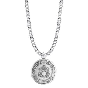 Imagem de True Faith Jewelry Colar com pingente de medalha redonda da Força Aérea dos Estados Unidos em prata níquel com pingente de São Miguel Patrono Arcanjo nas costas, 7/8 polegadas, Prata níquel, Sem Pedra