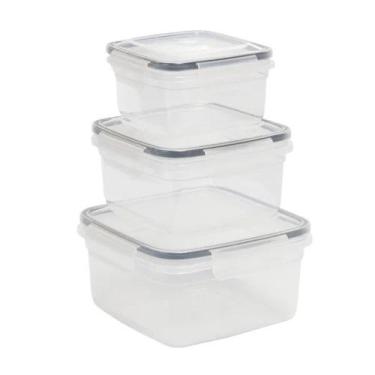 Imagem de Kit 3 Potes Herméticos Conjunto Quadrado Plástico Plasvale