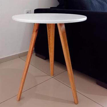 Imagem de Mesinha de Canto Centro Decoração Redonda MDF Retrô - KISSMÓVEIS, Bran