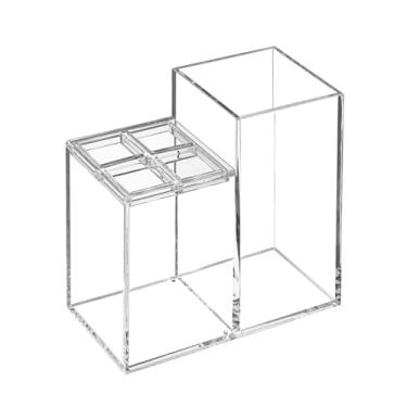 Imagem de gifthub Suportes de escova de dentes removíveis de acrílico, organizador de pasta de dente multiuso com 5 compartimentos, suporte de escova de dentes transparente durável para bancada de banheiro