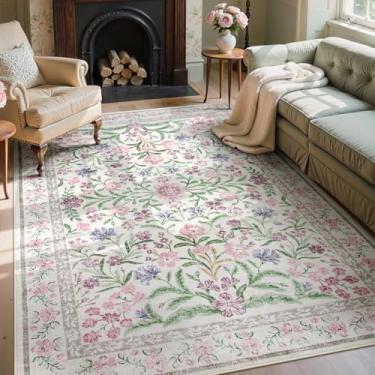 Imagem de Wonnitar Tapete floral roxo para quarto, lavável, 12 x 18 cm, para dormitório, macio, antiderrapante, ultrafino, para quarto de crianças, berçário, sala de aula, roxo claro/rosa