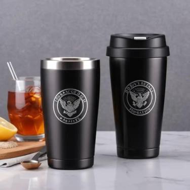 Imagem de Copo Térmico Parede Dupla em Aço Inox Preta 350ml com Tampa Rosqueável - Estilo Com Logo