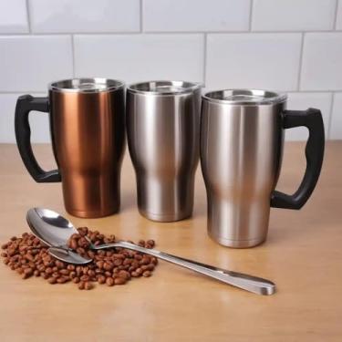 Imagem de Caneca Térmica Parede Dupla em Aço Inox Marrom 950ml com Canudo - Estilo Texturizado
