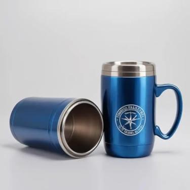 Imagem de Caneca Térmica Parede Dupla em Aço Inox Azul 350ml com Tampa Rosqueável - Estilo Com Logo