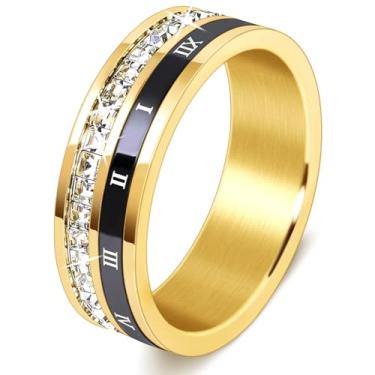 Imagem de DURSI Anel giratório masculino para mulheres, numerais romanos, aço inoxidável, ansiedade, com zircônia cúbica, Aço inoxidável, Zircônia cúbica