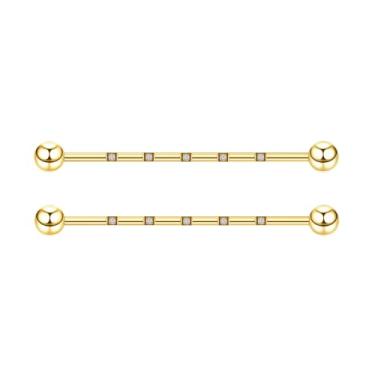 Imagem de Lantine Piercing industrial 14G CZ barra de andaime de 38 mm barra banhada a ouro aço inoxidável minimalista cartilagem brincos para mulheres e homens