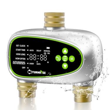 Imagem de Temporizador de mangueira 2 saídas - Temporizador de irrigação para mangueira de água de jardim com sensor de umidade do solo, irrigador programável de atraso de chuva e entrada de latão, sistema