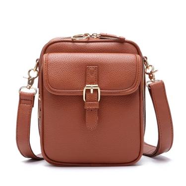 Imagem de GISMTR Bolsa tiracolo de couro para mulheres, bolsa carteiro vintage, bolsas de ombro de grande capacidade, bolsa tiracolo antifurto, Marrom