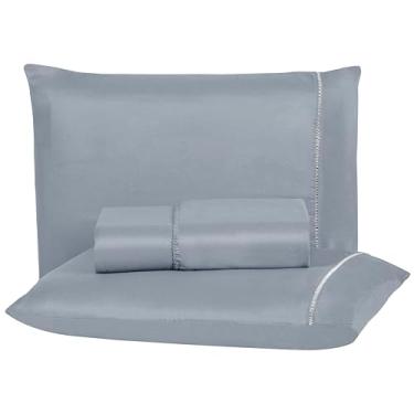 Imagem de Jogo De Lençol 400 Fios Percal 03 Peças Com Elástico Para Cama Box Toque Macio Jogo de cama Solteiro Casal Queen e King (Cinza, Solteiro 2 Peças)