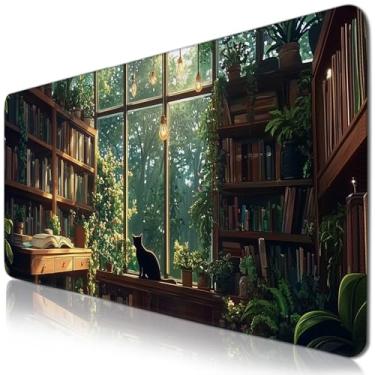 Imagem de Tapetes de mouse para jogos grandes, corte de mousepad de gato planta de anime, acessórios de mesa, base antiderrapante, borda costurada, presente para amantes de gatos, teclado de computador