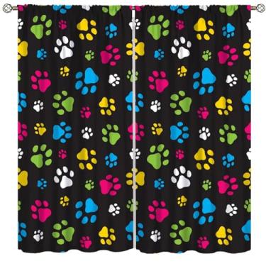 Imagem de Cortinas blackout com bolso de pata de cachorro arco-íris para quarto, sala de estar, conjunto de cortinas de janela com estampa de gato, 2 painéis, 106 x 113 cm