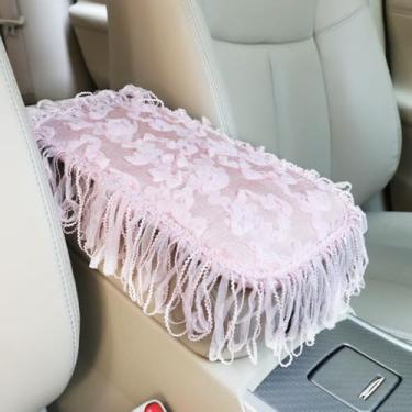 Imagem de MINGZAIQIPEI Capa de apoio de braço com babados de renda, capa de console central para carro, almofada de apoio de braço central macia e fofa para a maioria dos protetores de decoração de carros (2)