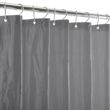 Imagem de Bath Bliss Forro de cortina de chuveiro pesado de PVC, 12 metais resistentes à ferrugem, 3 bainha magnética ponderada, ilhós 4G, prata