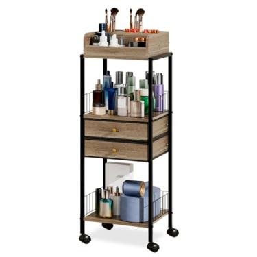 Imagem de Organizador de maquiagem, prateleira, organizador de cuidados com a pele, maquiagem e estação, armário de armazenamento para maquiagem, cosméticos com gavetas e rodas para esmalte de unhas, perfume