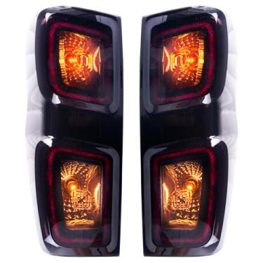 Imagem de Tiny Force Par de luz traseira LED traseira compatível com Isuzu D-max DMax TFR TFS 2019-2023 captador esquerda direita seta luz de freio preto fumado com lâmpadas