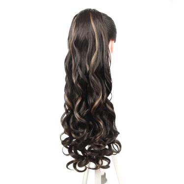 Imagem de Rabo de cavalo com cachos cabelo cacheado 60cm bio fibra 185g fashion classic macio(SP4/27/30 Com mechas loira)