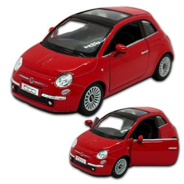 Imagem de Carrinho de ferro Miniatura Fiat 500 2007, Em Metal, Com fricção, escala 1:28, 12 Cm de comprimento (Vermelho)