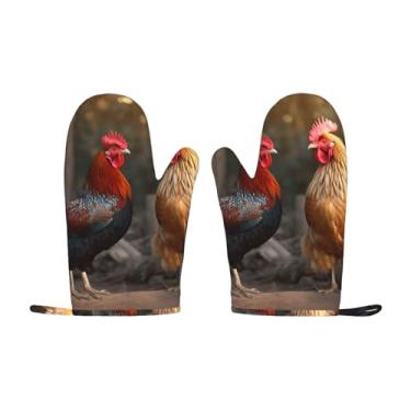 Imagem de Conjunto de 2 luvas de forno de silicone, resistentes ao calor, antiderrapantes, luvas de forno com forro de algodão macio, luvas de galo e frango para churrasco para cozinhar, assar, grelhar