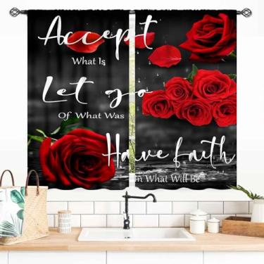 Imagem de Cortinas florais rosas vermelhas, citações inspiradoras românticas, românticas, romance, moda, vermelha, preta, cortina de janela para mulheres, meninas, quarto, sala de estar, apartamento, banheiro