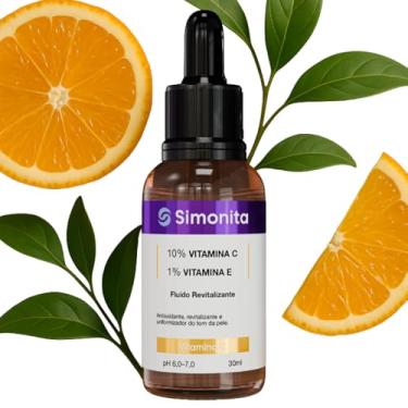 Imagem de Sérum Facial Vitamina C 10% + Vitamina E 1% 30ml Clareia Manchas, Uniformiza o Tom da Pele, Hidrata sem Oleosidade, Antioxidante e Anti-Idade SIMONITA