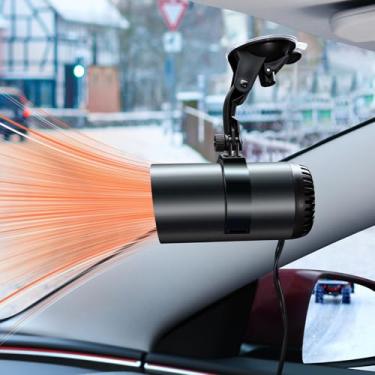 Imagem de ELOHEI Aquecedor de carro de 12 V, aquecedor de ventilador portátil rápido de 150 W 2 em 1 para para-brisa de carro, aquecedor de carro que se conecta ao isqueiro com suporte de sucção para todos os
