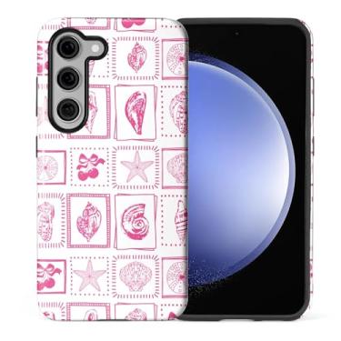 Imagem de ZHEGAILIAN Capa compatível com Samsung Galaxy S23 Plus, capa rígida híbrida de 2 camadas para meninas, meninos, mulheres, homens, carimbos de cereja com concha rosa