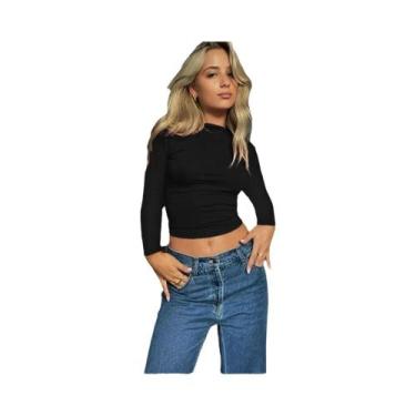 Imagem de Top Cropped Azul Sem Costas Y2K Feminino Manga Curta Casual Vintage Co