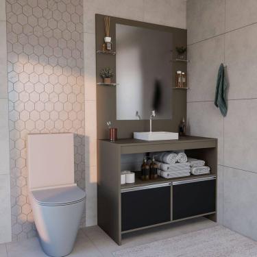 Imagem de Conjunto Gabinete E Espelheira Plena Max 80cm Bronze Preto