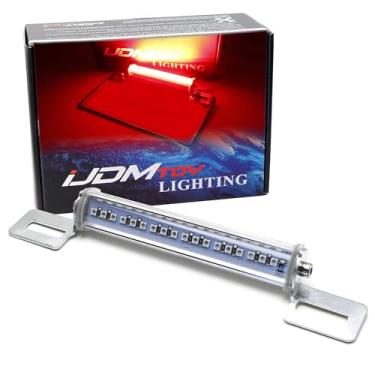 Imagem de iJDMTOY Suporte de quadro de placa de licença de motocicleta de ajuste universal com ângulo ajustável, barra de luz de LED vermelha brilhante, compatível com motocicletas, quadriciclos, bicicletas