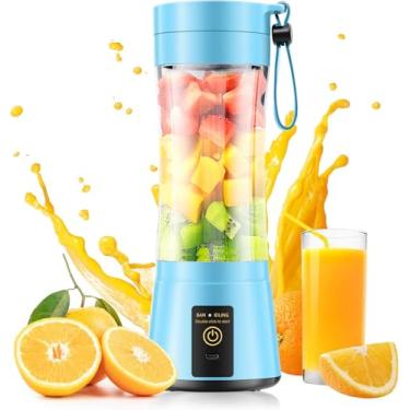 Imagem de Liquidificador portátil para smoothies e shakes – Mini liquidificador de tamanho pessoal com copo de viagem de 380 ml, 6 lâminas de aço inoxidável para mistura potente, espremedor de frutas frescas