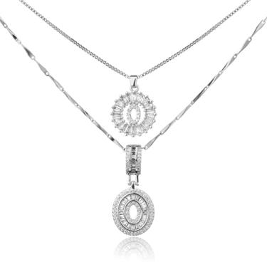 Imagem de MINDEKA Pacote com 2 colares femininos com inicial de zircônia cúbica banhada a ouro 14K, joias delicadas com inicial inicial para mulheres, colar com pingente de alfabeto A-Z personalizado, 18"+2