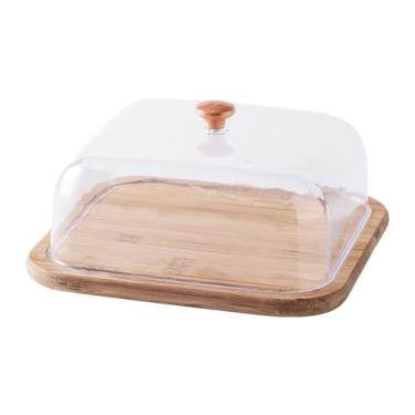 Imagem de AFXGUSD Suporte para Bolo com Tampa em Forma de Cúpula, Bandeja para Servir, Caixa de Manteiga Coberta, Suporte para Bolo, Prato de Sobremesa para Festas, Ani, Quadrado