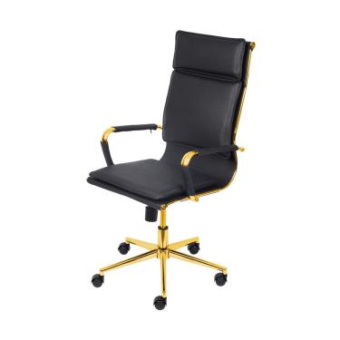 Imagem de Cadeira De Escritório Giratoria Eames Soft Preta - Alta | Dourado Brilho