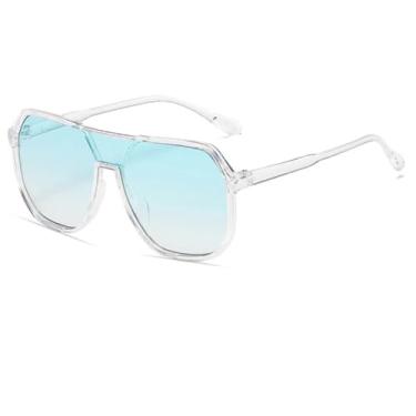 Imagem de HCHES Óculos de sol com armação de plástico, feminino, ponte dupla, peça única, moda masculina, esportes ao ar livre (azul-transparente)