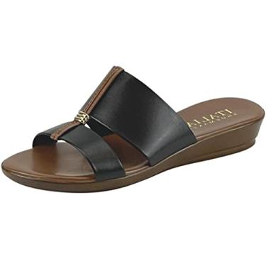 Imagem de ITALIAN Shoemakers Sandália feminina Sofy Wedge confortável, casual, bico aberto – Feito na Itália, salto de 3,8 cm, Preto, 38