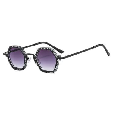 Imagem de Óculos de sol retrô hexagonal masculino, óculos punk para mulheres, óculos de sol poligonais degradê UV400, padrão cinza, BH01