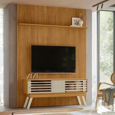 Imagem de Painel Piso Teto New Interlagos com Rack Bancada Frizz 1.5 New Premium Ambiente Cumaru Opala - Madetec