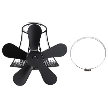 Imagem de Fan de lareira de parede magnética Operação silenciosa de 5 lâminas de lenha fogão a lenha Burner de madeira para lareiras e fogões de madeira liga de alumínio 1053g (Preto)