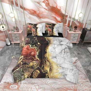 Imagem de Erosebridal Conjunto de edredom Queen preto e marrom com 7 peças, cinza, mármore abstrato, para crianças e adultos, decoração estética de quarto