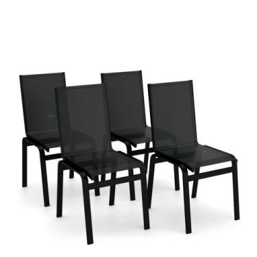 Imagem de Kit 4 Cadeiras Jantar Gourmet Alumínio Preto Tela Preto - Aluv Móveis