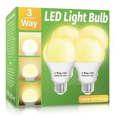 Imagem de Lâmpadas LED de 3 vias, pacote com 4, lâmpadas de 3 vias, 30, 70, 100, branco suave, 3000K, base média E26, lâmpada de três vias A19, lâmpada interna de 3 vias para leitura