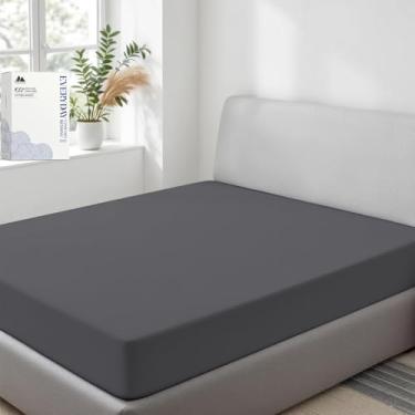 Imagem de Mayfair Linen Lençol casal 100% algodão orgânico, tecido percal, cinza escuro, 1 lençol com elástico profundo, cabe em colchões de até 40,6 cm, lençóis de luxo com certificação GOTS