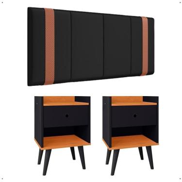 Imagem de Kit 2 Mesinhas Pequena Decore Organizadora Nicho Gaveta Preto/Cinamomo Cabeceira Suspensa Cama Box Casal Queen Detalhe Lateral Suede - Lojas RPM