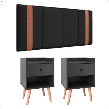 Imagem de Kit 2 Mesinhas Pequena Decore Organizadora Nicho Gaveta Preto Cabeceira Suspensa Cama Box Casal Queen Detalhe Lateral Suede - Lojas RPM
