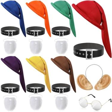 Imagem de Toulite Conjunto de 22 peças de fantasias de anão de Halloween, acessórios para adultos, fantasias de gnomo, incluindo chapéus de gnomo de elfo, cinto preto, branco, barba falsa, orelhas falsas e
